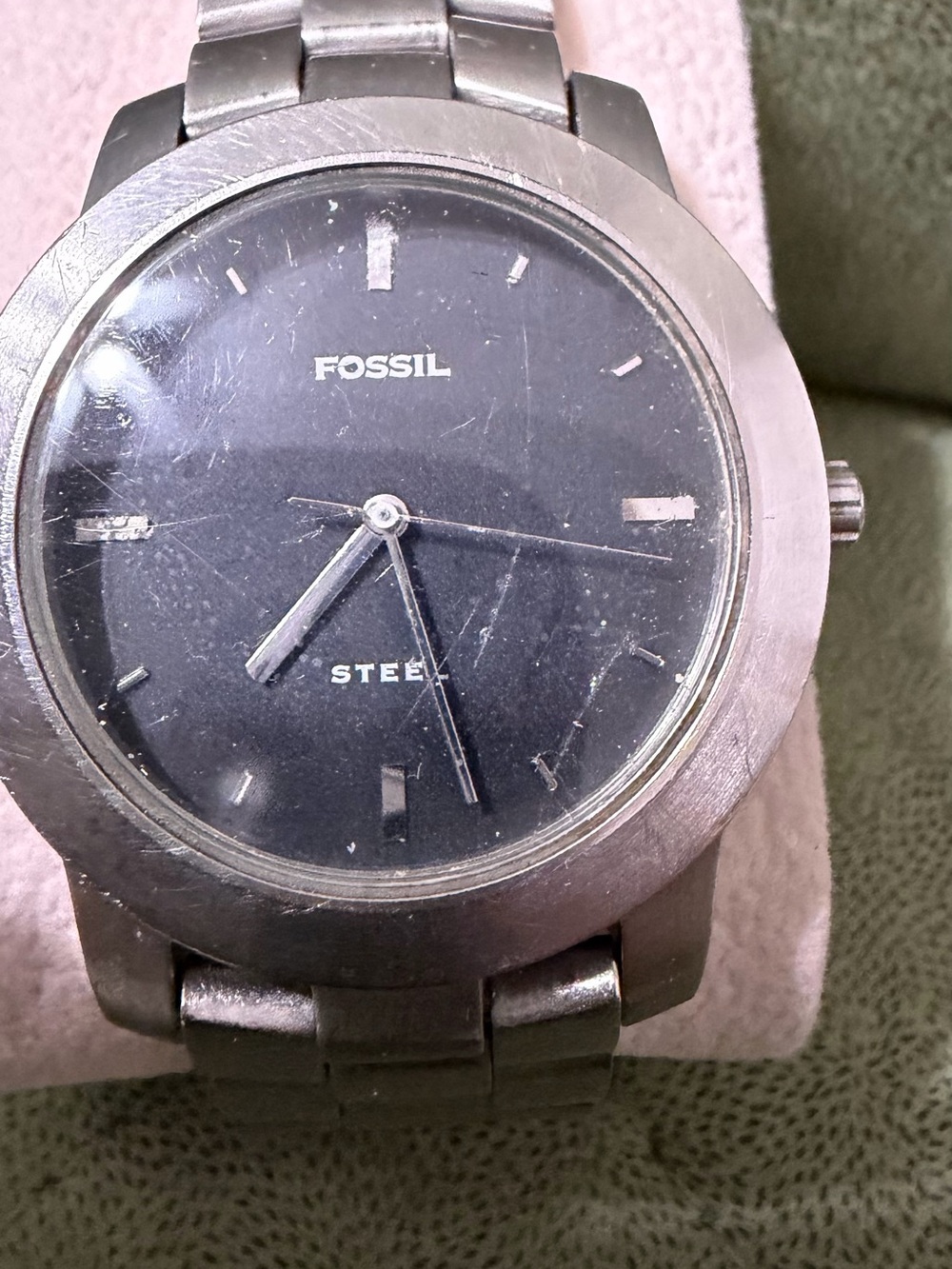 Fossil Men's Steel Watch with Black Dial and Silver Bracelet